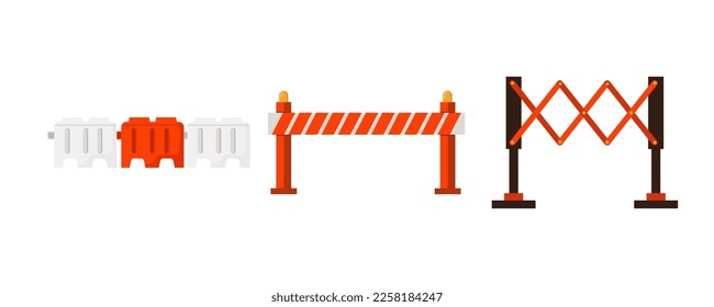 Bundle Set Traffic barriers .Vector illustration for city street repair works, danger, caution concept