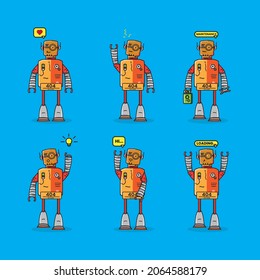 Bundle set of vector cute expressions from the error robot greeting and responding, perfect for illustration and animation