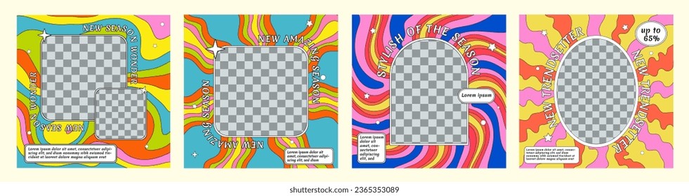 bundle set vector social media Instagram post template design psychedelic style background, for social media posts, social media stories, posters, brochure, flyers, catalog, etc.