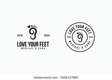 bundle set vintage feet care and treatment iconic logo design vector illustration. set bundle modern feet, foot, step, and footstep iconic logo vector design template for therapy, clinic and spa 