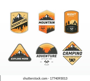 Bundle Set of vintage retro badges mountain logo with variety style element. Camping labels concepts. Mountain expedition logo designs. Hike emblems. Adventure logo. Vector illustrations