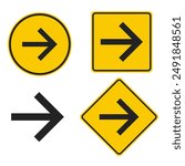 Bundle set yellow arrow direction sign, traffic sign, road safety label