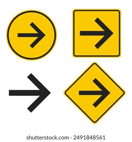 Bundle set yellow arrow direction sign, traffic sign, road safety label