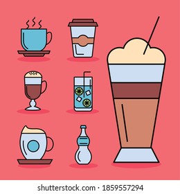 bundle of seven beverages set icons vector illustration design