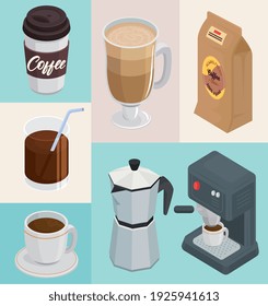 bundle of seven coffee drinks set icons vector illustration design