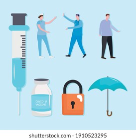 bundle of seven covid19 set icons vector illustration design