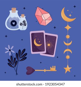 bundle of seven esoteric art set icons vector illustration design