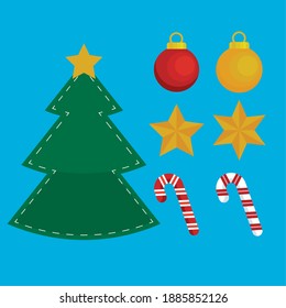 bundle of seven happy merry christmas icons vector illustration design