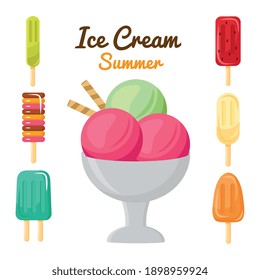 bundle of seven ice creams set icons and lettering vector illustration design