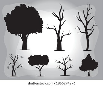 bundle of seven trees forest silhouette style icons vector illustration design