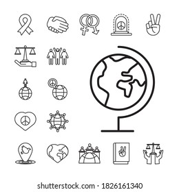 bundle of seventeen human rights line style set icons vector illustration design