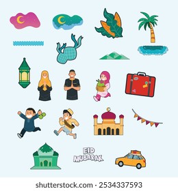 Bundle of several items illustration happy eid al-fitr