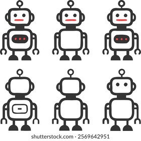 A bundle of silhouette robot icon vector illustration.