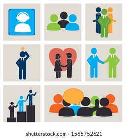 bundle silhouette of teamwork scenes avatar character vector illustration design