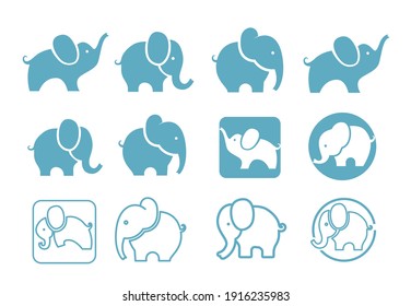 Bundle Simple Flat Minimalist Elephant Animal Logo Concept Vector Design. For Education, technology, store, business logo	