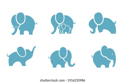 Bundle Simple Flat Minimalist Elephant Animal Logo Concept Vector Design. For Education, technology, store, business logo	