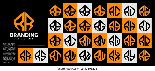 Bundle of simple line abstract letter R RR logo design