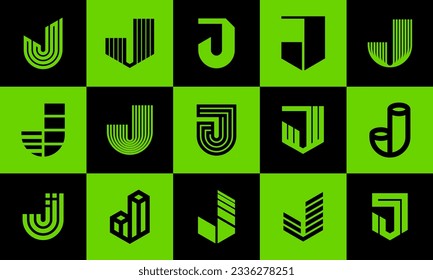 Bundle of simple line monogram letter J logo icon design. Initial J logo brand.