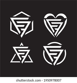 Bundle Simple modern creative business brands logo black and white color F FF initial based icon logo letter unique with triangle shape design template background.