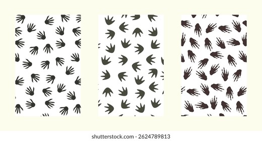 bundle simple seamless pattern with racoon, rat and beaver footprints. Animal footprints seamless pattern collection