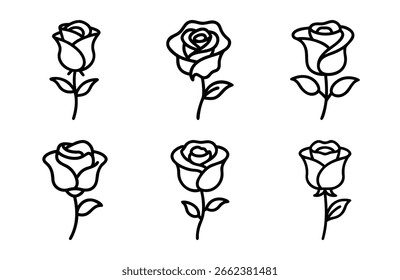 bundle single rose flower silhouette clean white Background