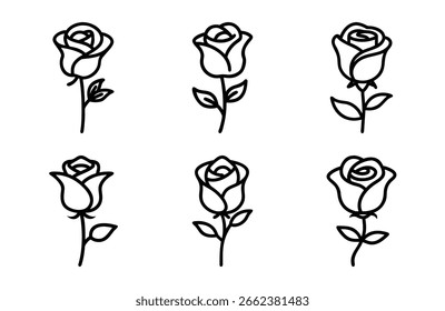 bundle single rose flower silhouette clean white Background