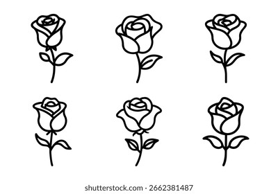 bundle single rose flower silhouette clean white Background