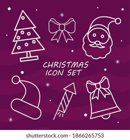 bundle of six christmas set icons with lettering vector illustration design
