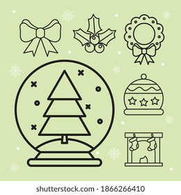 bundle of six christmas set icons vector illustration design