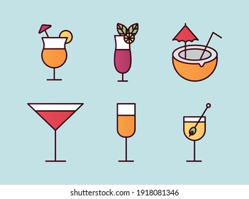 bundle of six cocktails set icons vector illustration design