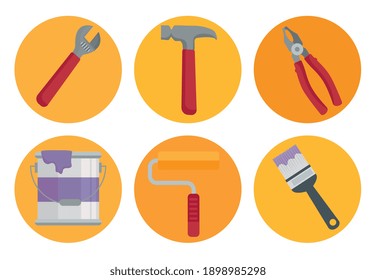 bundle of six construction tools set icons vector illustration design