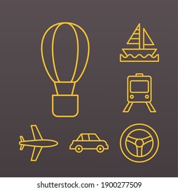 conjunto de seis iconos de conjunto de estilos de línea de transporte de transporte de transporte diseño de ilustración vectorial