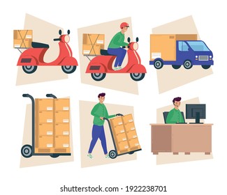 bundle of six delivery service icons vector illustration design