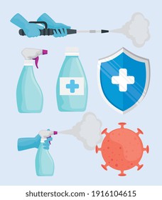 bundle of six disinfectant for covid19 set icons vector illustration design