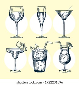 bundle of six drinks set icons vector illustration design