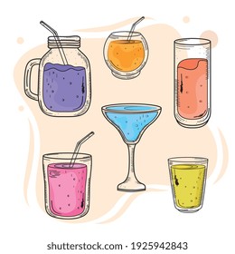bundle of six drinks set icons vector illustration design