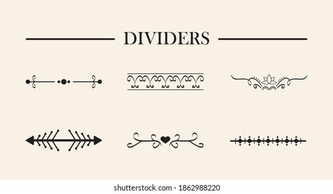 bundle of six elegants dividers set and lettering vector illustration design