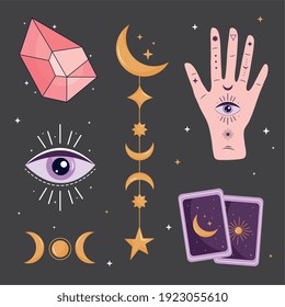 bundle of six esoteric art set icons in black background vector illustration design