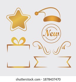 bundle of six happy merry christmas golden set icons vector illustration design