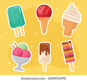conjunto de seis cremas de hielo conjunto iconos diseño de ilustración vectorial