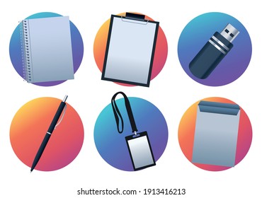 Bundle Of Six Mockup Branding Elements Icons Vector Illustration Design