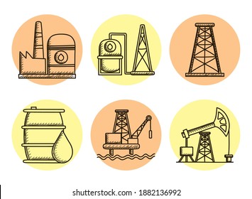 bundle of six oil drawn style icons vector illustration design