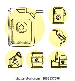 bundle of six oil drawn style set icons vector illustration design