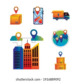 bundle of six online delivery service set icons vector illustration design