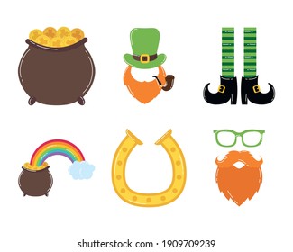 bundle of six saint patricks day icons vector illustration design