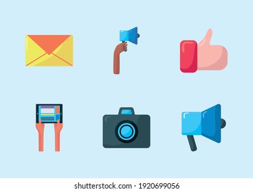 bundle of six social media set icons vector illustration design