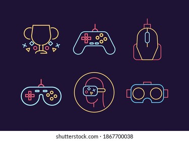 bundle of six video game neon style icons vector illustration design