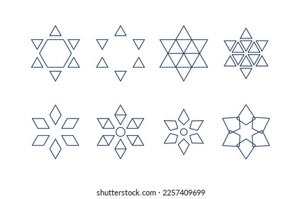 Bündel von sechs zärnten jüdischen Magen-David-Sternen aus geometrischen Formen, Vektorgrafik mit bearbeitbarem Hub