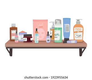 Bundle Of Skincare Icons On A Shelf Vector Illustration Design