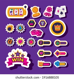 bundle of slots casino set icons vector illustration design